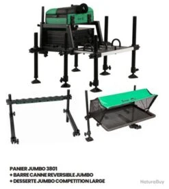 SENSAS Panier Jumbo 3801 + Barre Canne Reversible Jumbo + Desserte Jumbo Competition Large