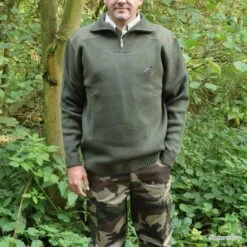 Pull Kaki Brodé Sanglier Taille XL (Taille 4)