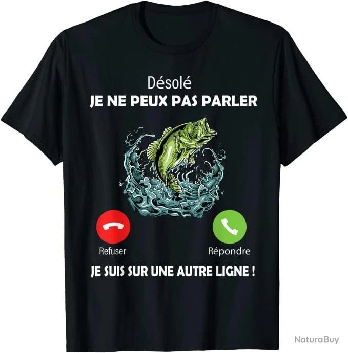 T-Shirt Désolé, Je Suis Sur Une Autre Ligne Pêche Pêcheurs Papa 100% Coton Homme Cadeau Noir Uni