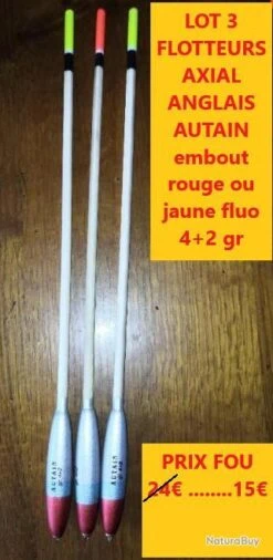 LOT 3 FLOTTEURS ANGLAIS AXIAL AUTAIN Embout Rouge Ou Jaune Fluo 4+2 Gr LOT 31